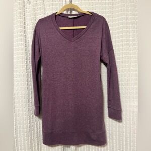YIDARTON Women's Purple V Neck Long Sleeve Side Zip Tunic Top Size M
